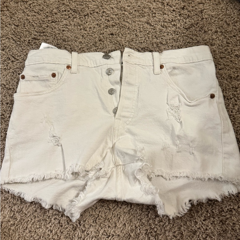 Levi's White Jean Shorts Distressed High-Waisted